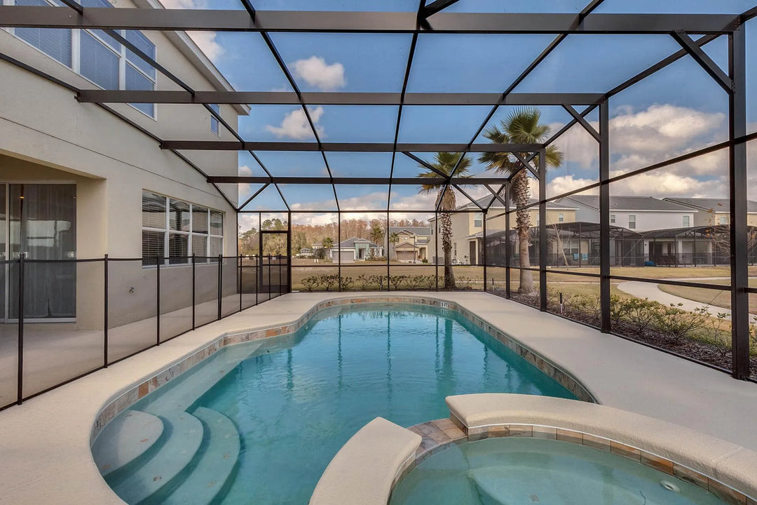 Beautiful Orlando vacation homes pool deck with spa